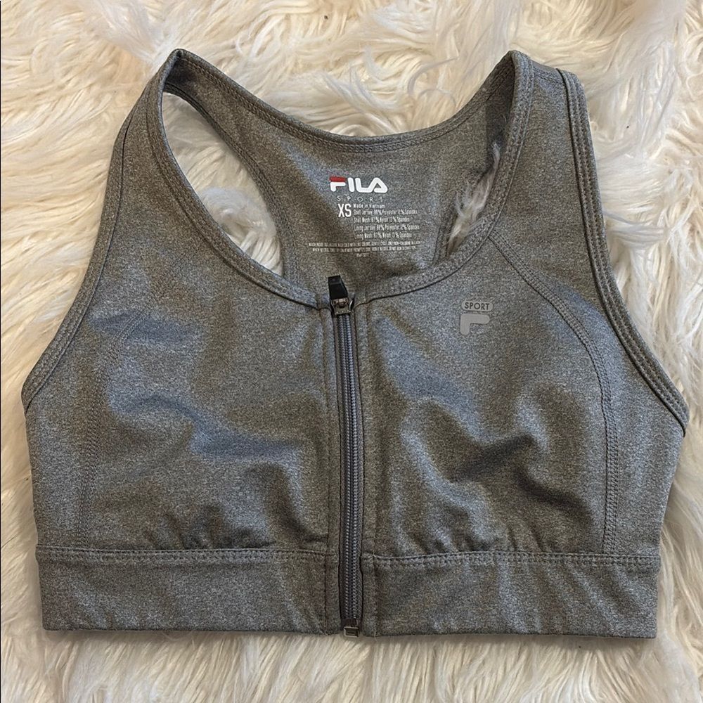 Fila Gray Sports Bra with Front Zipper and Racerback